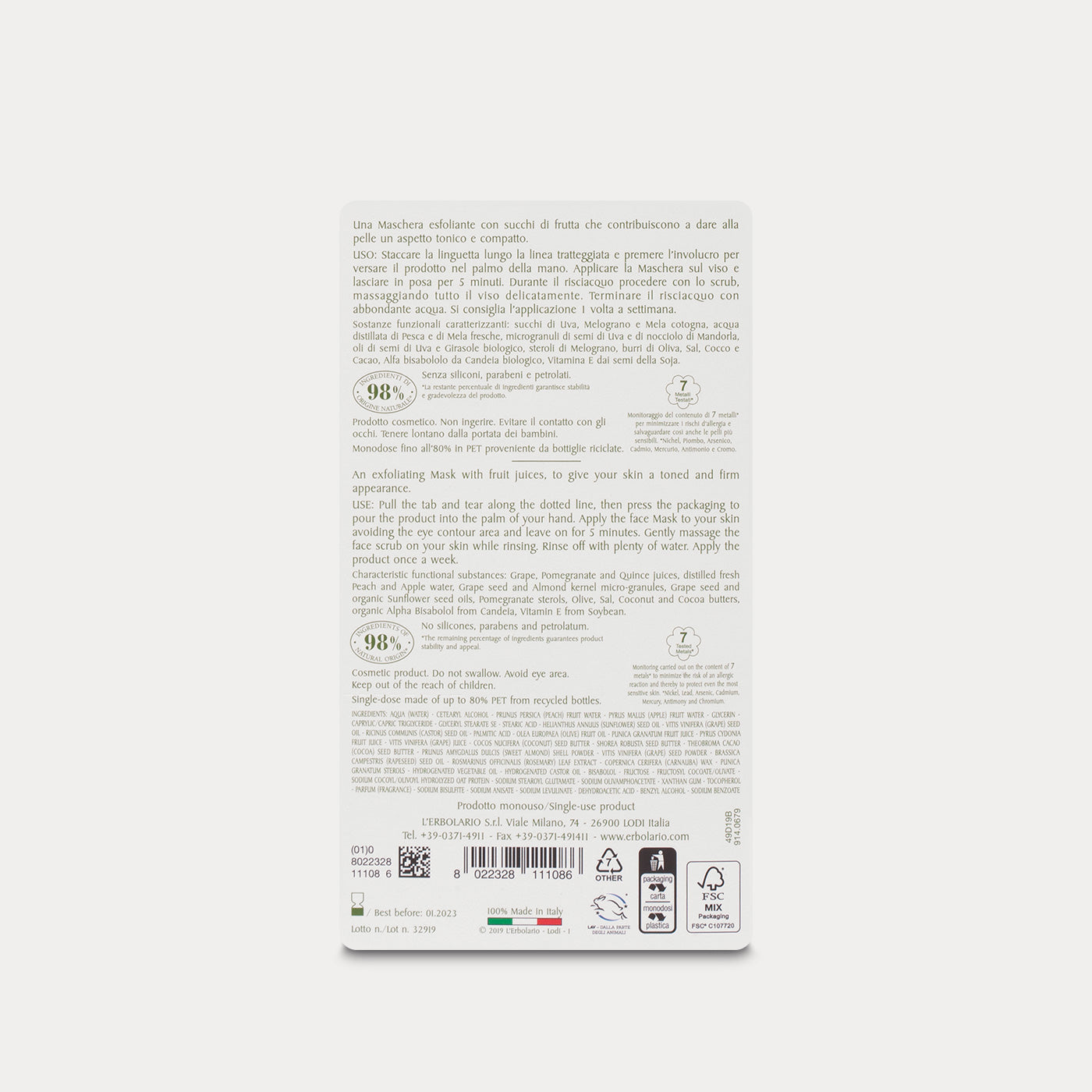 Maschera Scrub Viso Ristrutturante I Colori dell'Orto