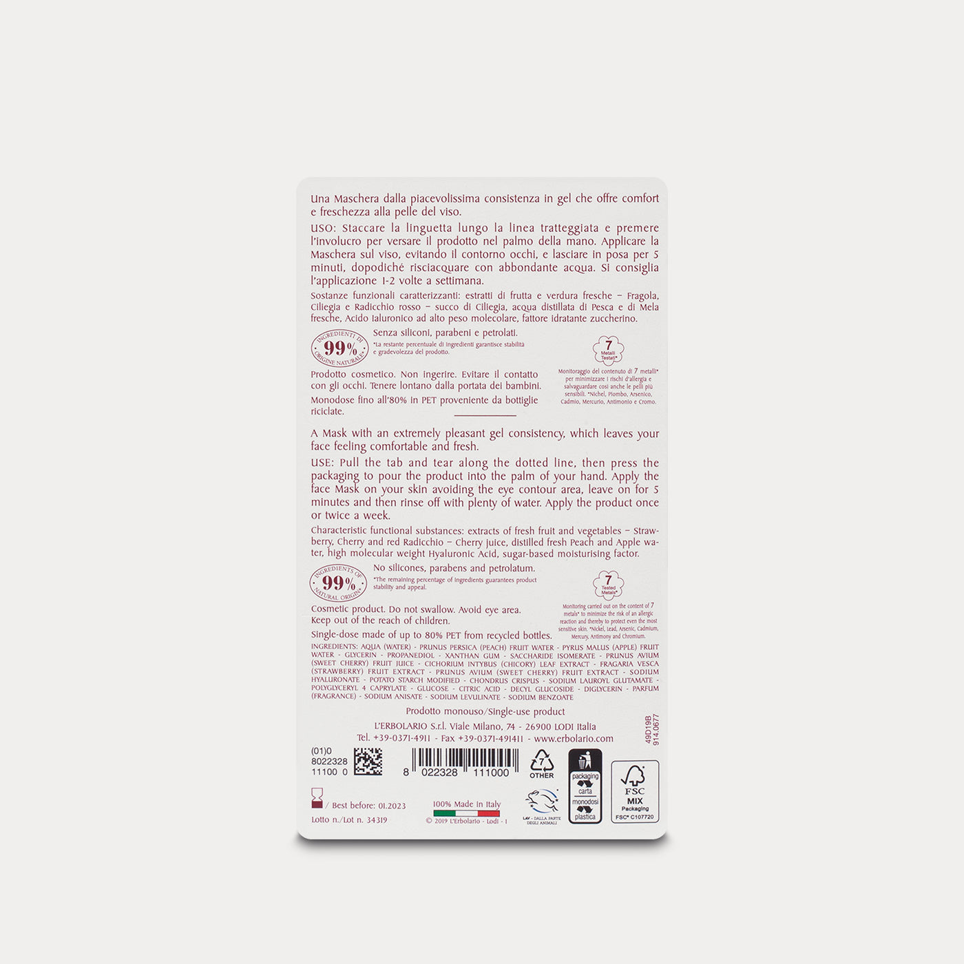 Maschera Gel Viso Ultra Idratante I Colori dell'Orto